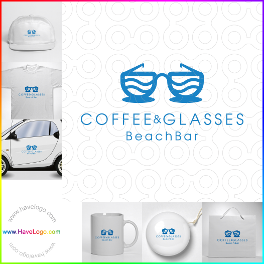 Compra un diseño de logo de Café y vasos bar de playa 62906