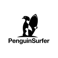 logo de Pingüino que practica surf